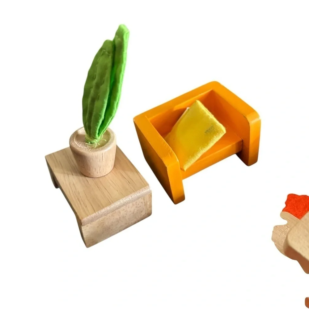 Hape Holding Swiss Made Wood 14Pc Miniature Living Room Furniture Access Orange